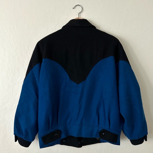 Vintage 80s blue & black cropped wool coat women’s small - Picture 3 of 5